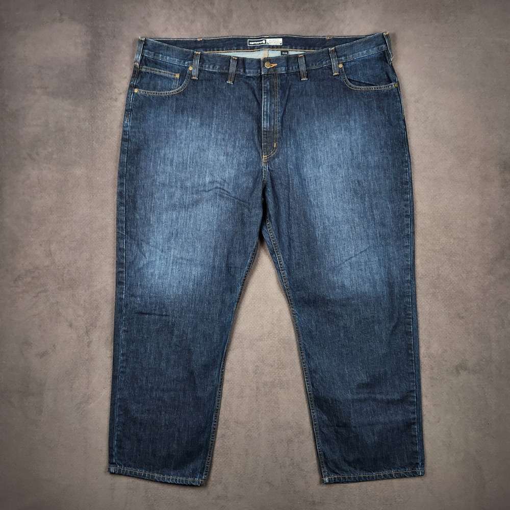 Carhartt Work Jeans Mens 50x30 Blue Relaxed Fit Dark Wash Denim 105119 NEW